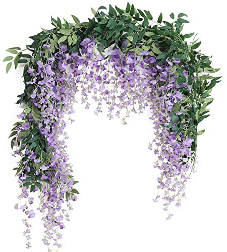 JUSTOYOU 2pcs 7FT Künstliche Wisteria Vine Girlande Gefälschte Blume Wisteria Girlanden für Outdoor Indoor Hochzeit Wand Badezimmer Dekoration (Lila)
