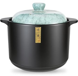 Lake Tian Ceramic Cooking Pot, Clay Cooking Pot, Japanese Donabe, Chinese Ceramic/Casserole/Clay/Earthen Cookware Stew Pots Stockpot with Lid, Green, 6.5QT