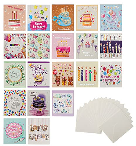 20 Stück Geburtstagskarte Set Klein, Mini Happy Birthday Karte, Klein Geburtstagskarten Set mit Umschlag,Glückwunschkarte Geburtstag Klein, Birthday Card, Geeignet für Männer, Frauen und Kinder