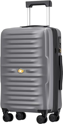 MGOB Koffer Handgepäck Hartschalen Trolley Polycarbonat Leicht Reisekoffer mit TSA-Schloss, 55x36x21cm, Silber