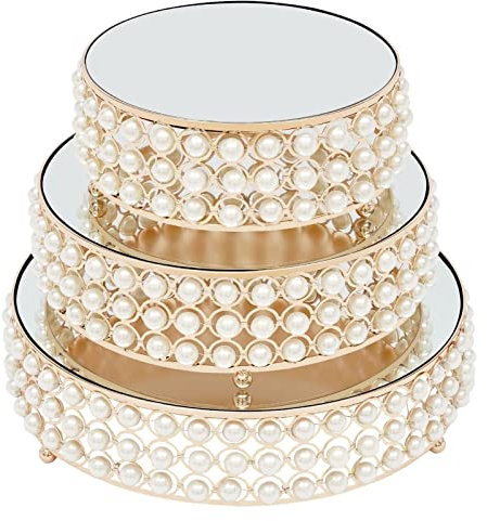 alzata torta Set di 3 Alzate for Torta, Alzate for Torta Rotonde in Metallo Alzate for Cupcake in Oro con Specchio Espositore for Dessert in Cristallo for Festa di Compleanno Anniversario di Matrimoni