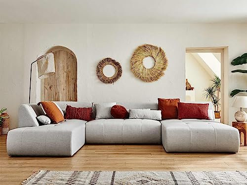 Onyx – 7-Sitzer Wohnlandschaft Links – aus Stoff Hellgrau