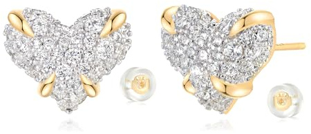MYEARS Women Stud Earrings Gold Heart Cluster Cubic Zirconia 14K Gold Plated Small Simple Hypoallergenic Everyday Jewelry