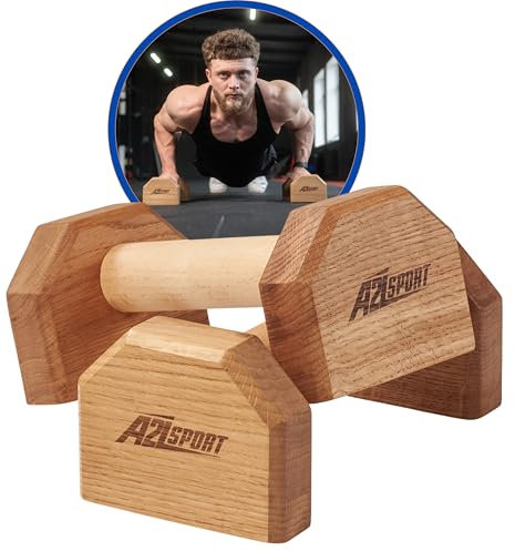 A2Z SPORT® Liegestützgriffe Holz Handstand Griffe - Rutschfeste Parallettes Calisthenics Griffe Liegestütze - Push Up Bars für In- und Outdoor-Krafttraining Fitness Yoga (Paar)