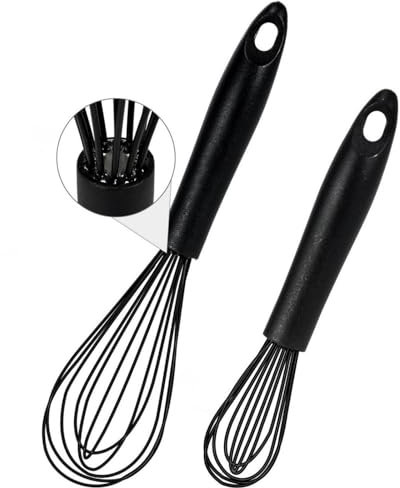Schneebesen Silikon Set, 2 Stück Schwarz Rührbesen, Silikondrähte Ballonschneebesen für Mischen, Schneebesen, Schlagen, Aufschäumen und Rühren (8.5,10)