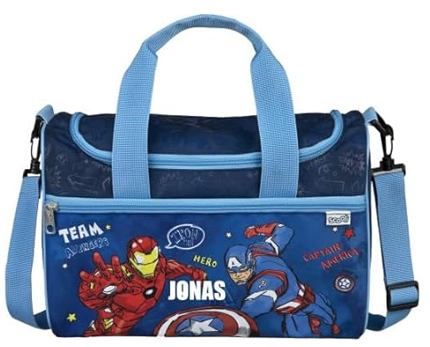 Undercover Sporttasche Avengers Jungen - Personalisiert mit Name - Kleine Reisetasche Sportbeutel Kinder - Kindertasche blau 10L