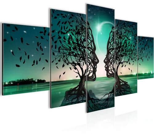 Runa Art Wandbilder Liebespaar 5 Teilig Bild auf Vlies Leinwand Deko Wohnzimmer Schlafzimmer Abstrakt Baum Türkis 044852a