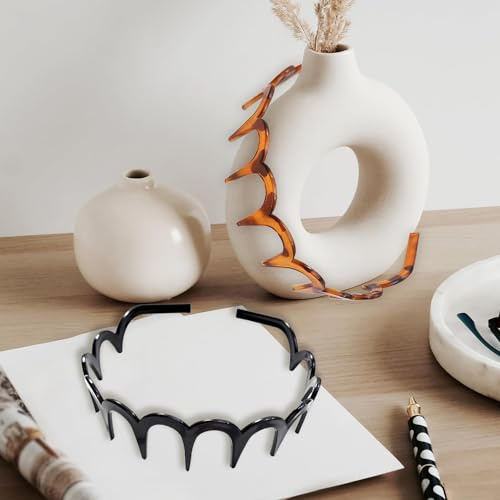 Enyolidimk 2 Stück Zick-Zack-Stirnband, Haifischzahn-Haarkamm, harte Stirnbänder, Kunststoff, gewellter Haarkamm, Stirnband für Damen, Mädchen, Herren, Haarschmuck (Leopardenbraun und Schwarz)