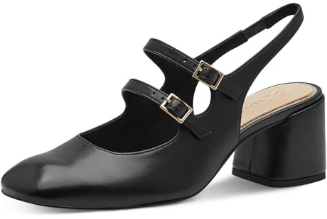 MARCO TOZZI Damen Slingpumps mit Blockabsatz Verstellbare Riemen, Schwarz (Black), 39 EU