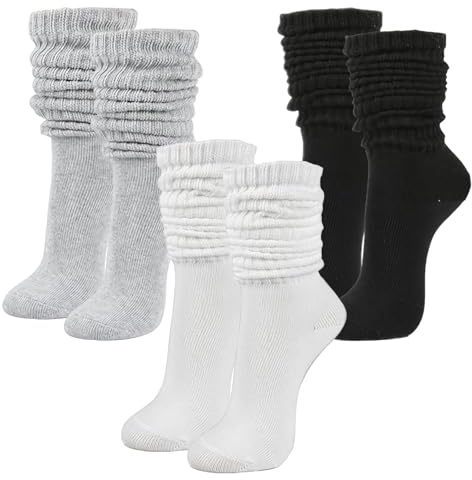 3 Paar Damen Stulpensocken Weiche Stiefelsocken Kniestrümpfe Lange Stricksocken Modische Warme Slouch Socken (Schwarz/Grau/Weiß)