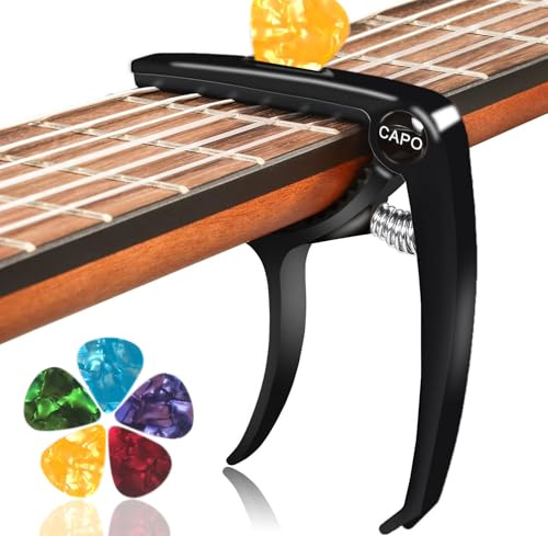 Kapodaster für Gitarre Capo Mit 5 Plektren, für Alle Gitarren Geeignet - Gitarren Equipment, Guitar Chord Presser - Schwarz
