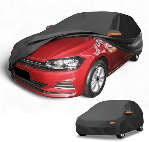 Partuto 190T-PU Black Full Car Cover for VW Polo Hatchback W/Zipper | All-Weather, Waterproof, UV-Resistant, Outdoor Full Exterior Protection, Right Side Zipper