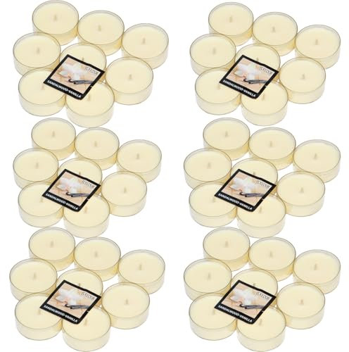 sopomarkt24 XXL Teelichter Duftkerzen – 48 Stück Ø58mm Maxi-Teelichter Vanilleduft – Lange Brenndauer – Ideal für Dekoration, Wellness, Hochzeiten, Gastronomie – Tropffrei & gleichmäßiges Abbrennen