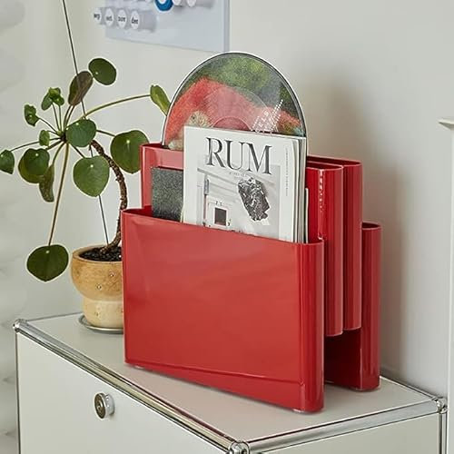 Porte-revues en métal pour magazines, livres, journaux, tablettes, ordinateurs portables, solution de rangement pour bureau à domicile (rouge)