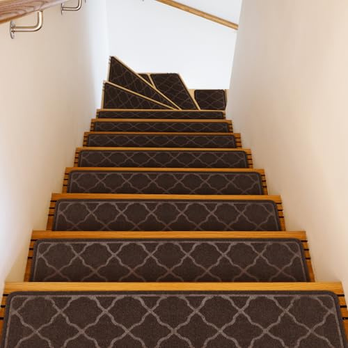 Peldaños de Escalera Antideslizantes de 76x20 cm (15 Unidades), alfombras de Interior Lavables a máquina, Reutilizables, con Base de TPR Antideslizante para niños, Ancianos y Perros.
