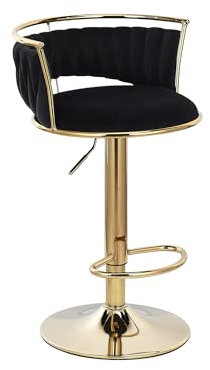 Marooma Barhocker 2er-Set, Verstellbarer Barhocker, Thekenhöhe, mit Rückenlehne und Armlehnen, Samtweberei-Kücheninselhocker, Gold-Barhocker, 360°-Dreh-Barstuhl，Restaurant, Schwarz (2, Schwarz)