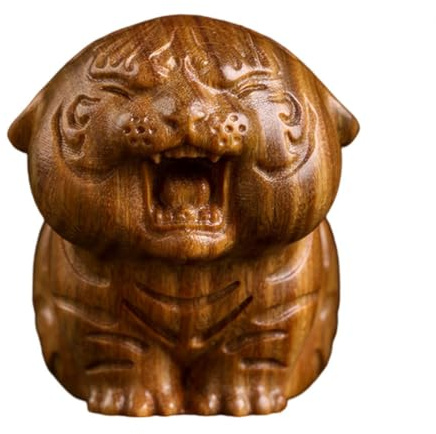 CORHAD Wooden Tiger Figurine Delicate Hand-Carved Tiger Ornament Unique Home Decor Green Sandalwood Craft