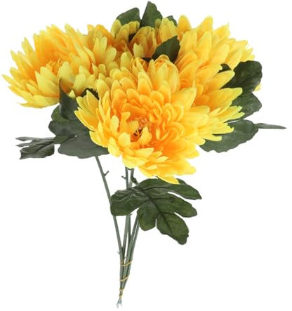 Flores de Crisantemo Artificiales 5 Piezas Amarillo para Cementerio