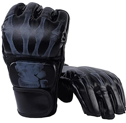Jiuvaso Gants de Boxe MMA, Demi-Gants de Protection Légers et Respirants pour Hommes Adultes, Femmes, Sac Lourd de Boxe, Karaté, Grappin, Main de démon