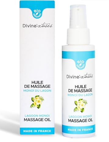 Huile de massage gourmande bio au monoï -Soin sensoriel & hydratant- idéal soirée saint-valentin-cadeau coquin saint-valentin- soirée saint-valentin romantique et sensuelle- Fabriqué en France