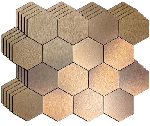 Sanyeskkiy Mosaic Wall Sticker, Waterproof Self-Adhesive Tile Backsplash, Metal Aluminum Composite, 13.4x11 Inch, Black Silver Bronze, for Kitchen Bathroom Indoor Decor, 10 Pack (10, Copper)