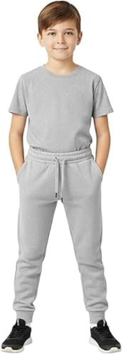 ITRAT Boys Girls School Jog Pants Kids Sports Fleece PE Joggers Trouser Jogging Tracksuit Bottoms Kids Sport Gym wear Casual Trouser 5-14 Years (9-10 Light Grey)