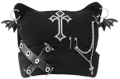 Ruispeed Goth katt mössa gotisk hatt tillbehör punk katt öron mössa för dam Y2k grunge gotisk mössa stickad mössa streetwear svart