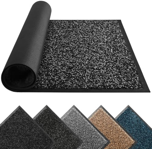 Door Mats Indoor Outdoor Heavy Duty Dirt Trapper - Non Slip Washable Door Mat with Rubber Backing Super Absorbent Floor Mat for Home, Perfect Dust Grabbing Doormats (Anthracite Black, 60cm x 80cm)