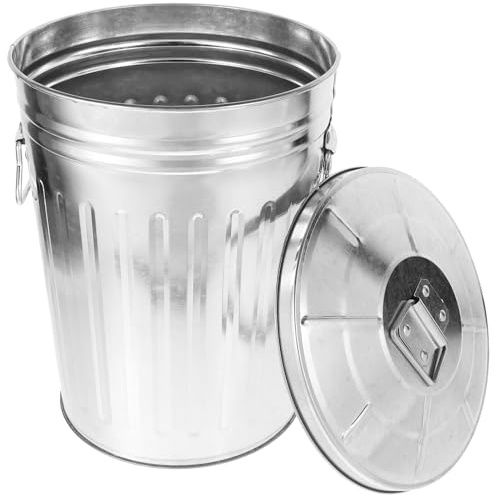 HINTRMENT Papelera Redonda de Hierro con Tapa de 8l para Cocina y Exterior, Diseño Moderno y Capacidad Grande para Oficina y Hogar