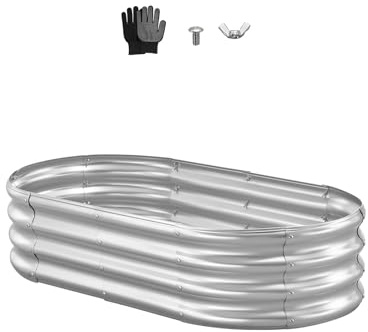 VEVOR Cama Elevada de Jardín, Arriate de Jardín de Metal con Fondo Abierto, para Cultivo de Flores Plantas Verduras con Accesorios para Patio, Balcón, Terraza (Plata, 1200 x 600 x 290 mm)
