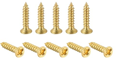 TA-VIGOR M2 Small Phillips Brass Wood Screws 10mm, Cross Flat Head Gold Plated Self Tapping Screw for Wood, Dollhouse, Jewelry Box, Guitar & Miniature Furniture 150pc