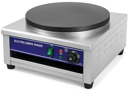 Crepera eléctrica profesional de 40 cm – 3000 W – Placa de hierro fundido – Termostato de 50 a 300 °C – Acero inoxidable