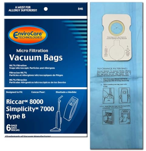 EnviroCare Replacement Micro Filtration Vacuum Cleaner Dust Bags made to fit Riccar 8000 Simplicity 7000 Type B 6 pack