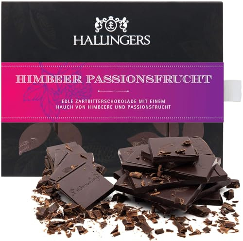 Hallingers Genuss Manufaktur Vegane Schokolade Geschenk - Tafel aus handgeschöpftem Edelkakao ohne Alkohol edler Karton Himbeer-Passion... Himbeer-Maracuja, Geschenkidee für Frauen Männer
