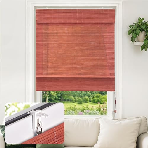 Victoria M. Klemmfix Bambus Raffrollo Sonnenschutz Sichtschutz Rollo Seitenzugrollo ohne Bohren, für Fenster und Türen, 100 x 160 cm, Kirsche