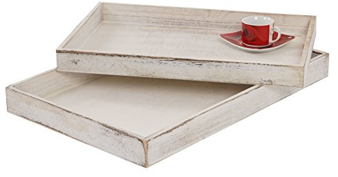 Mendler 2er Set Schale T285 - weiß | Serviertablett, Frühstückstablett, Holztablett, Dekotablett, Shabby-Look