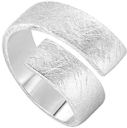 Vinani Damen Design Ring 925 Sterling Silber – Massiver gebürsteter, verstellbarer Bandring, modernes elegantes Schmuckstück für Damen, handgefertigt, Größe 60, 2RSS60