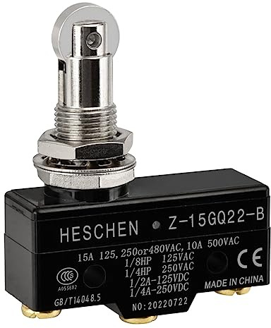 Heschen Micro Switch, Z-15GQ22-B, Panel Mount Roller Plunger, Momentary Type, 3 Screw Terminal, 15A Rated Current