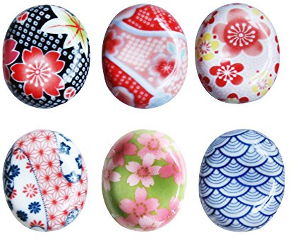 CHOOLD Japanese Style Hand Painted Floral Ceramic Chopsticks Rest Rack Dinner Spoon Stand Knife Fork Holder Chopsticks Stand(Set of 6)