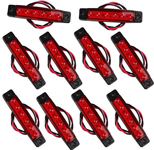 Futheda 10pcs 12V Side Marker Lights 6SMD LED Lamps Front Rear Side Light Position Indicators for Trailer Truck Caravan Camper Van Lorry Bus Boat Tractor Motor Red