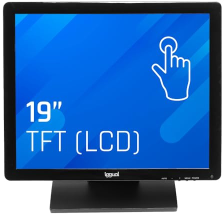 iggual Monitor Táctil de 19 - Compat Aplicaciones TPV- Panel Resistivo 75Hz TFT LCD (4:3)- SO: Wind XP hasta 11, MS-Dos, Linux- VESA 75x75mm- USB-A+VGA+HDMI, 1.280x1.024 SXGA (426x351x73) MTL19C