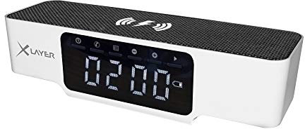 Xlayer Ladegerät Wireless Charging Alarm Clock, Wireless Charger Digitaluhr mit Induktions- Ladefunktion für Smartphones und Tablets, Qi Ladestation, Weiß