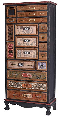 Hochkommode „NEW Orleans LOFT“ – Industrial Apothekerschrank | Holz & Metall | 16 Schubladen & 1 Tür | Vintage Kommode Patchwork lof042 Palazzo Exklusiv