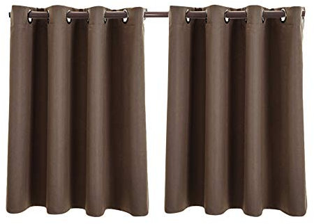 Xmiral Türvorhang Einfarbig Kurz Gardine Verdunklungsvorhang Scheibengardine mit Ösen 150cm x 90cm 2er Per Pack(Kaffee)