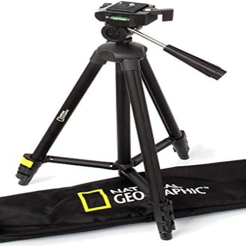 NATIONAL GEOGRAPHIC Phototripod Kit Small, with Carrying Bag, 3-Way Head, Quick Release, 4-Section Legs Lever Locks, Mid-Level Spreader, Load up 1kg, Aluminium, for Canon, Nikon, Sony, NGHPMIDI