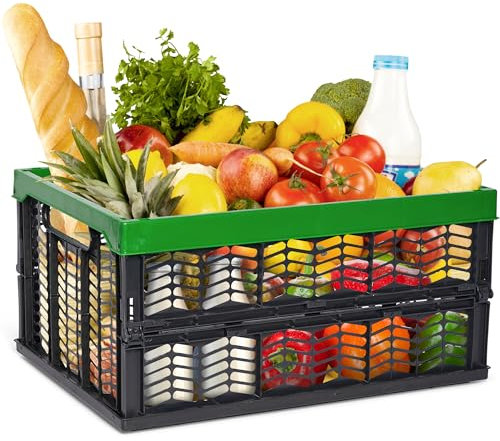 Novaliv Panier à provisions pliable | 30 L vert noir pliable stable | Panier de transport pliable boîte de rangement pour cuisine