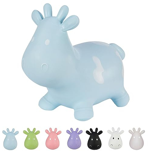Hoppimals Tootiny Hüpftier Kuh, Hüpfende Kuh für Kinder ab 1 Jahr, für Gymnastik & Geschicklichkeit, im Geschenkkarton mit Pumpe - Baby-Hüpfer Blau