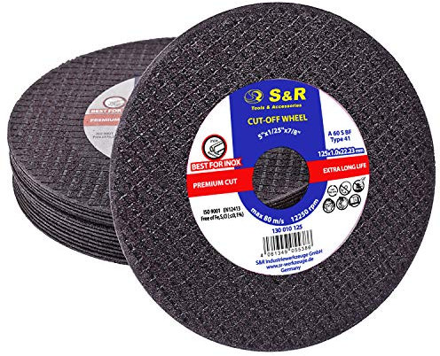 S&R 15 Disque 125 à tronçonner Métal Acier Inox 125 x 1,0mm Qualité PREMIUM ISO 9001, EN12413