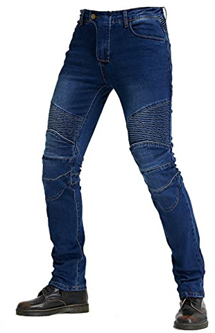 JICAIXIAYA Moto Pantalons Protection Pour Homme, Pantalon Jeans Straight Respirant Résistant à L'usure Avec Amovible Protéger Pads Pour Racing Vélo (Bleu,4XL)