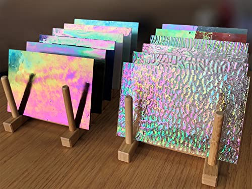 LITMIND 12 fogli di vetro colorato iridescente, 10,2 x 15,2 cm, piastrelle per mosaico in vetro per artigianato, confezione di vetro artistico cattedrale, colori assortiti (texture iridizzate opache e